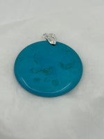 Large Blue Turquoise Gemstone Carved Flat Coin Pendant