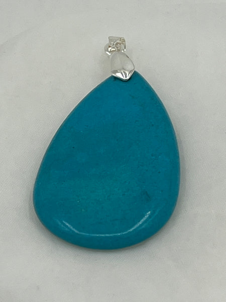 Blue Turquoise Gemstone Large Carved Teardrop Pendant