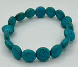 Natural Turquoise Gemstone Puffed Coins Beaded Stretch Bracelet
