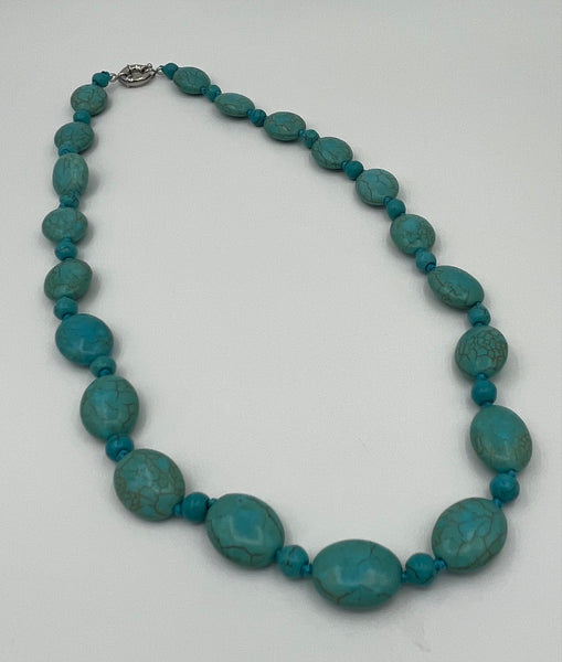 Natural Turquoise Gemstone Round and Oval Beaded Necklace