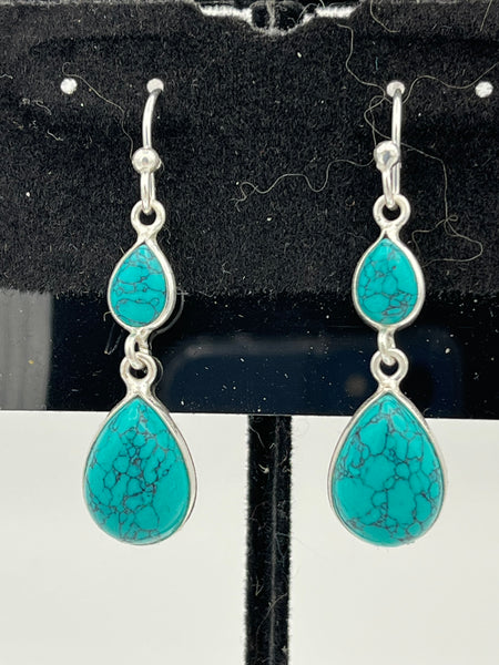 Natural Turquoise Gemstone Dainty Teardrops Sterling Silver Dangle Earrings