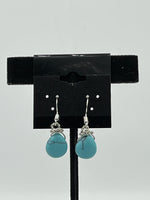 Natural Turquoise Gemstone Teardrops Beaded Sterling Silver Dangle Earrings