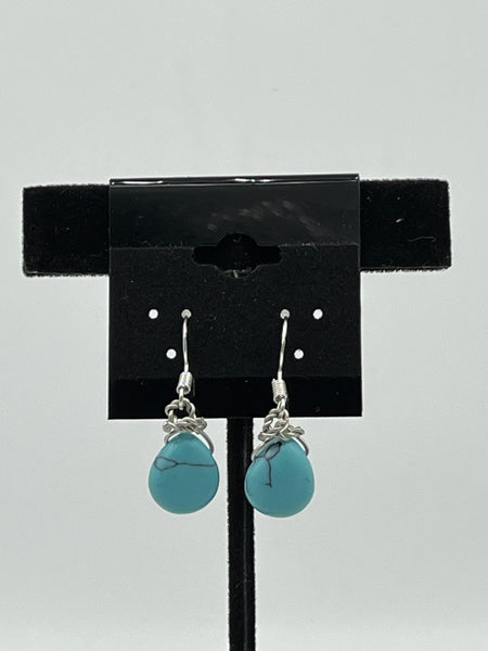 Natural Turquoise Gemstone Teardrops Beaded Sterling Silver Dangle Earrings