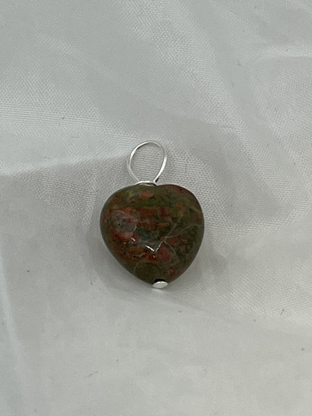 Natural Unakite Gemstone Small Faceted Puffed Heart Pendant