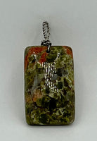 Natural Unakite Gemstone Carved Rectangle Pendant