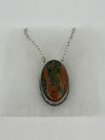 Natural Unakite Gemstone Oval Sterling Silver Pendant on Chain Necklace