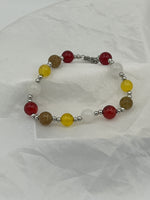 Natural Unakite Moonstone Yellow Red Jasper Round Beaded Adjustable Bracelet