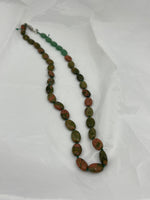 Natural Unakite Gemstone Ovals Beaded Necklace with Magnetic Clasp