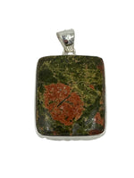 Natural Unakite Gemstone Sterling Silver Square Pendant