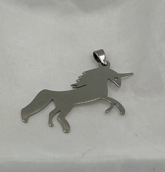 Stainless Steel Prancing Unicorn Outline Pendant