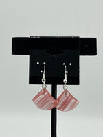 Natural Watermellon Tourmaline Gemstone Fan Shaped Sterling Silver Earrings