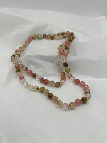 Natural Watermellon Tourmaline Gemstone Faceted Round Beaded 36" Long Necklace