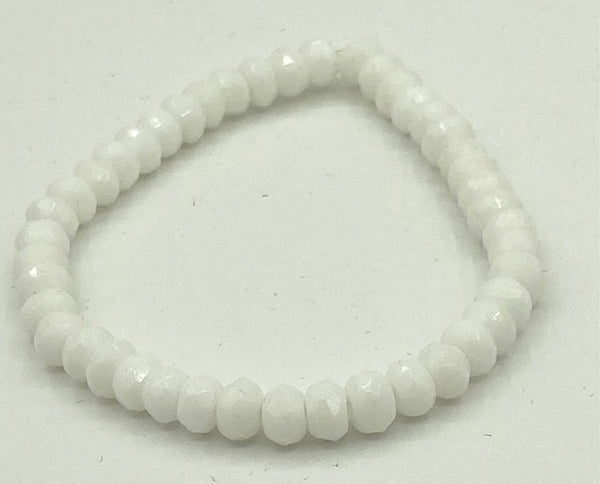 Natural White Agate Gemstone Dainty Faceted Rondelles Beaded Stretch Bracelet