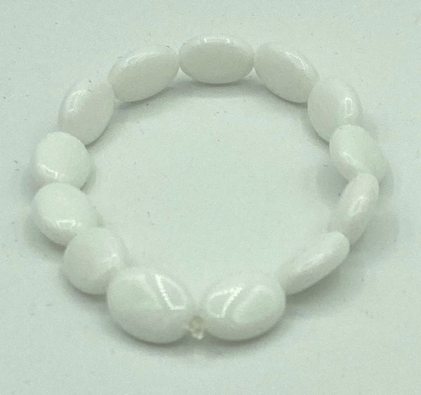 Natural White Agate Gemstone Dainty Puffed Ovals Beaded Stretch Bracelet