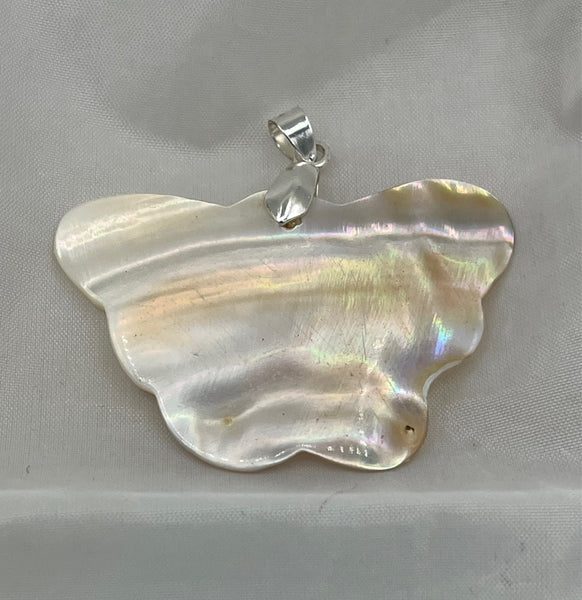 Natural White Mother of Pearl Shell Carved Butterfly Pendant