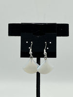 Natural White Opal Gemstone Fan Shaped Sterling Silver Dangle Earrings