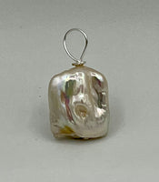 Natural White Pearl Gemstone Freeform Chunky Rectangle Pendant