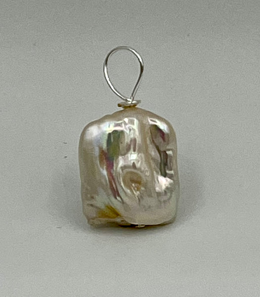 Natural White Pearl Gemstone Freeform Chunky Rectangle Pendant