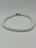 Natural White Pearl 6 MM Round Beaded Adjustable Silvertone Anklet Set