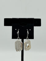 Natural White Rectangle Pearl Gemstone Sterling Silver Dangle Earrings