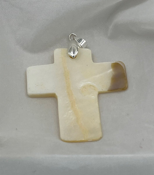Natural White Mother of Pearl Shell Carved Cross Pendant