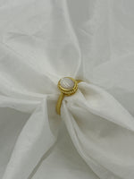 Natural White Shell Oval Dainty Gold Tone Adjustable Ring