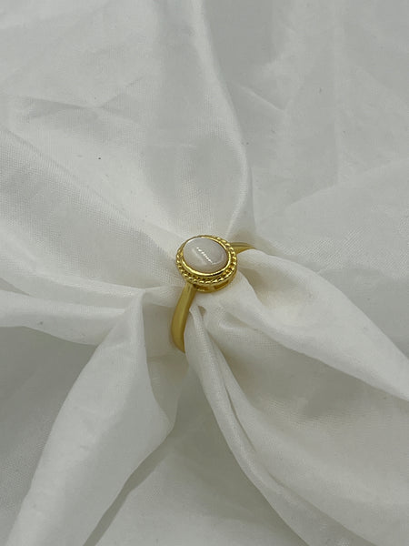 Natural White Shell Oval Dainty Gold Tone Adjustable Ring