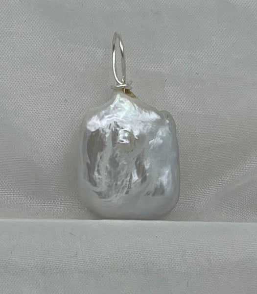 Natural White Pearl Gemstone Small Freeform Square Pendant