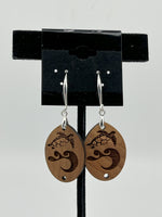 Wooden Oval Earrings with Sea Turtle and Waves Dangle Earrings Nautical Jewelry