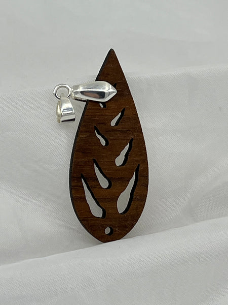 Natural Wood Carved Leaf with Cutouts Pendant