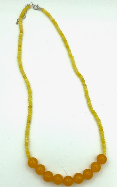 Natural Yellow Topaz Gemstone Rondelle and Round Beaded Adjustable Necklace