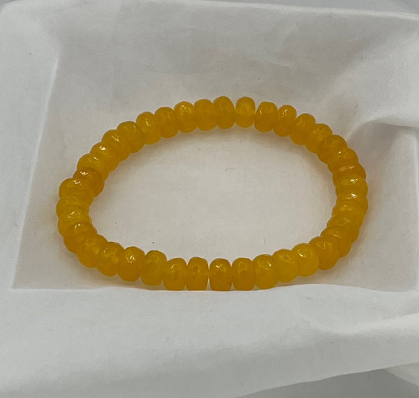 Natural Yellow Topaz Gemstone 8MM Faceted Rondelles Beaded Stretch Bracelet