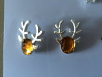 Silvertone and Amber Acrylic Christmas Reindeer Head Stud Post Earrings