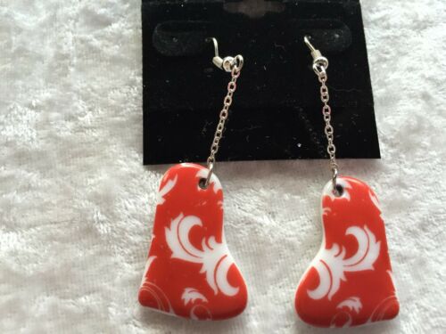 Red Porcelain Heart Dangle Earrings