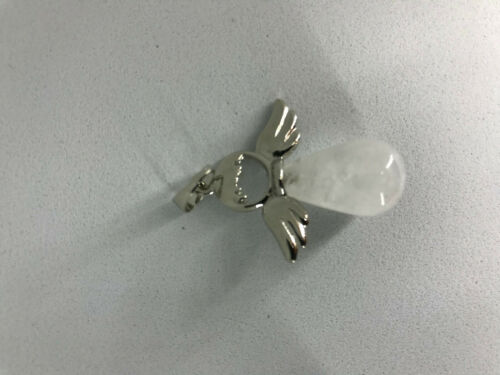 natural gemstone teardrop and silvertone angel pendant