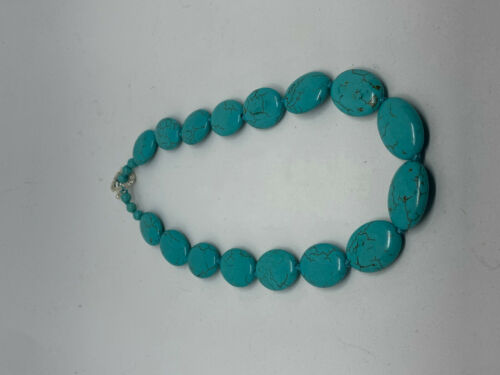Natural Turquoise Gemstone Puffy Ovals Beaded Necklace
