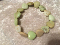 Natural Serpentine Gemstone Puffy Hearts Beaded Stretch Bracelet