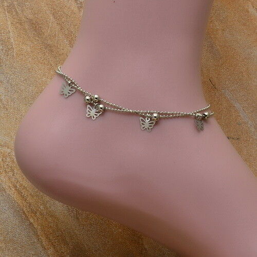 Silver Butterfly or Leaf Adjustable 9"-10" 2 strand Charm Anklet