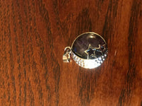 natural gemstone round cabochon pendant with silvertone moon and stars