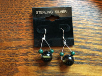 Natural Smoky Quartz and Malachite Gemstone Sterling Silver Dangle Earrings
