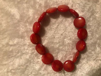 Natural Orange Coral Gemstone Disks BeadedSstretch Bracelet