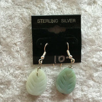 natural amazonite gemstone carved leaf sterling silver dangle earrings