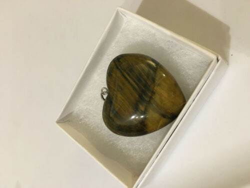 Natural Tiger Eye Gemstone Carved Puffed Heart Pendant