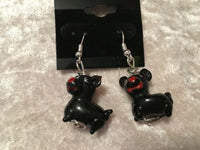 Scotty Dog Lampworked Glass Earrings .925 Sterling Silver Hooks, Black or White