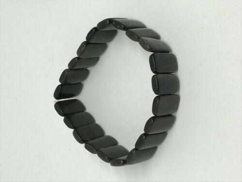 natural gold sheen obsidian gemstone ovals wide stretch bracelet