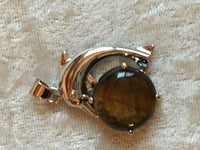 Silvertone Dolphin Pendant with choice of Clear Quartz Or Tiger Eye Gemstones