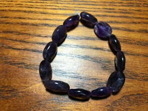 natural amethyst gemstone faceted ovals beaded stretch bracelet