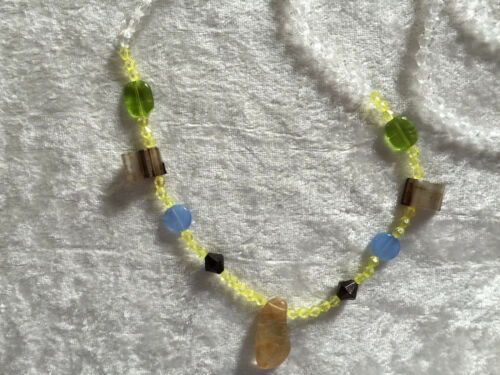 Natural Tumbled Gemstone Pendant on Acrylic Beaded Necklace