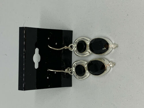 Natural Black Spinel Gemstone Round and Oval Sterling Silver Dangle Earrings