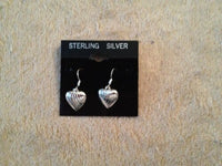 Silvertone Puffy Heart Dangle Charm Earrings with Sterling Silver Hooks